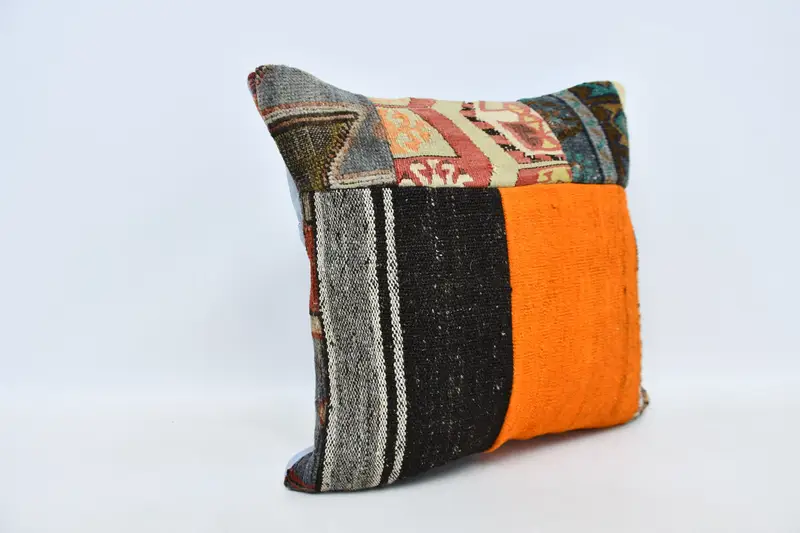 Anatolian Cushion Case, Cozy Throw Pillow Cover, Boho Pillow, Kilim Cushion Sham, Turkish Kilim Pillow, Pillow Case, 20x20 Orange Pillow Cover - 3