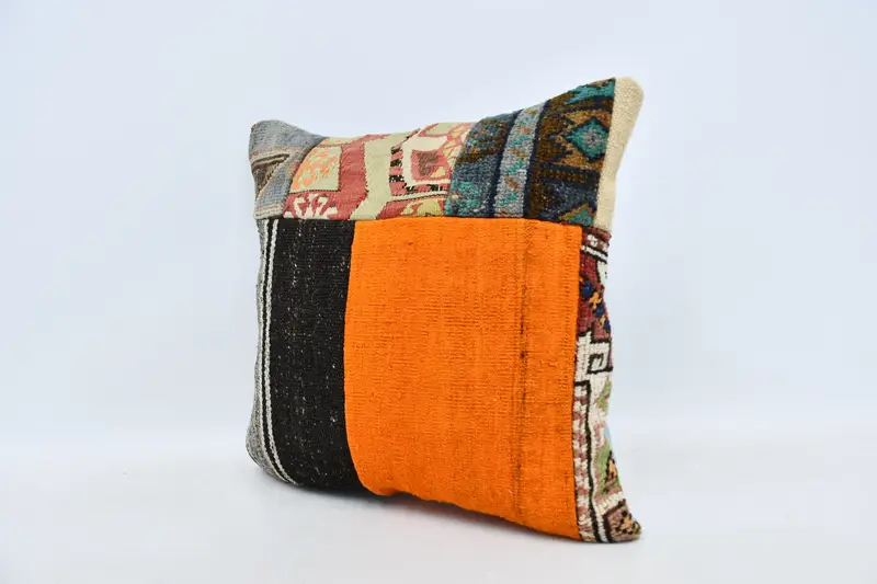Anatolian Cushion Case, Cozy Throw Pillow Cover, Boho Pillow, Kilim Cushion Sham, Turkish Kilim Pillow, Pillow Case, 20x20 Orange Pillow Cover - 4