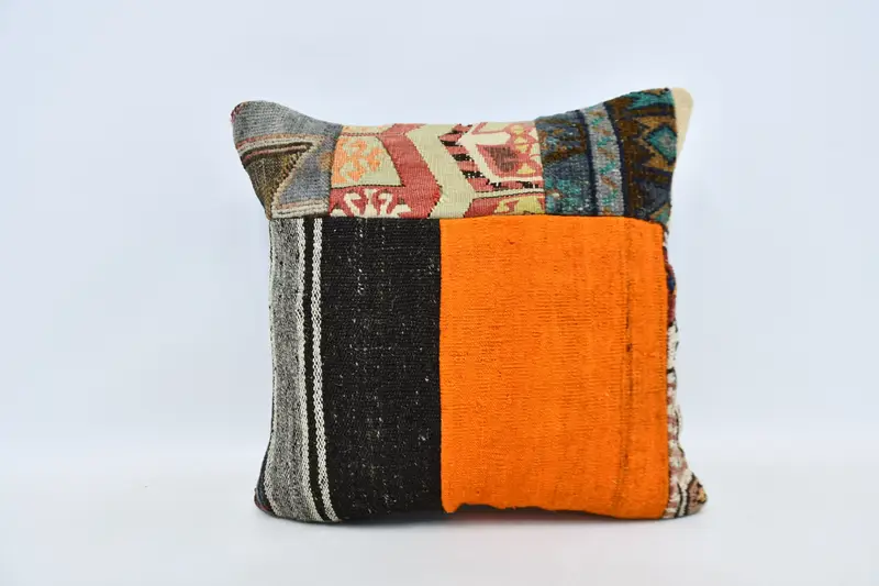 Anatolian Cushion Case, Cozy Throw Pillow Cover, Boho Pillow, Kilim Cushion Sham, Turkish Kilim Pillow, Pillow Case, 20x20 Orange Pillow Cover - 1