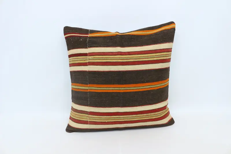 Pillow for Sofa, 28x28 Brown Pillow Cover, Ethnical Kilim Rug Pillow, Cushion Cover, Sofa Bolster Pillow, Throw Kilim Pillow, Accent Pillow Sham - 1