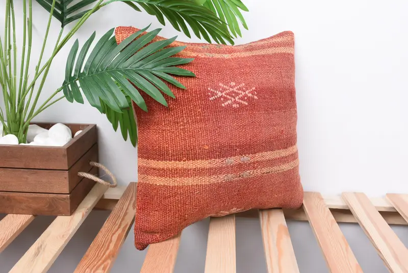 Vintage Throw Cushion Cover, Chair Pillow Sham, Home Decor Pillow, Turkish Pillow, 14x14 Red Pillow, Customized Cushion, Pillow for Sofa, Pillow - 4
