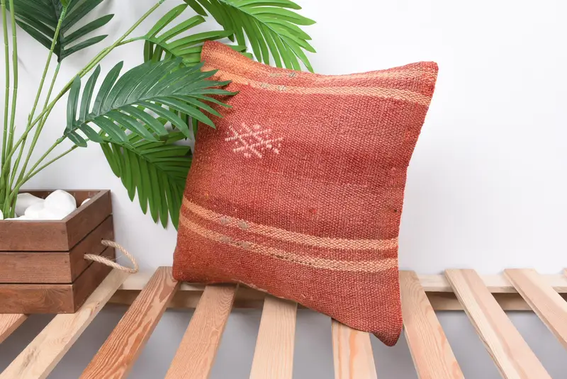 Vintage Throw Cushion Cover, Chair Pillow Sham, Home Decor Pillow, Turkish Pillow, 14x14 Red Pillow, Customized Cushion, Pillow for Sofa, Pillow - 5