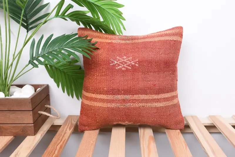 Vintage Throw Cushion Cover, Chair Pillow Sham, Home Decor Pillow, Turkish Pillow, 14x14 Red Pillow, Customized Cushion, Pillow for Sofa, Pillow - 1