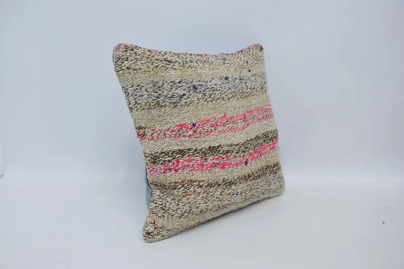 Turkish Corner Pillow Case, Throw Kilim Pillow, Custom Pillow Cover, Antique Pillows, Handmade Kilim Cushion, Pillow, 16x16 Yellow Pillow Sham - 3