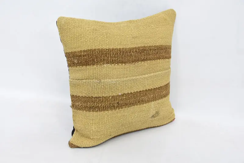 Cushion Case, Home Decor Pillow, Kilim Pillow Cover, Aesthetic Pillow Sham, Turkish Pillow, Hippie Throw Pillow Case, 16x16 Brown Pillow Cover - 3