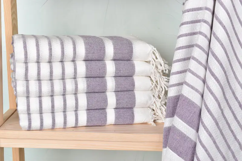 Lavender Striped Towel, Organic Cotton/Linen, 39x73 Inches