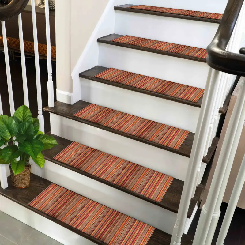 Autumn Ethnic Kilim Printed Rug: Yellow, Orange, Red Stripes