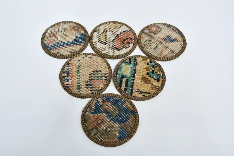 Posavasos Kilim azules y naranjas, conjunto único de posavasos de alfombras