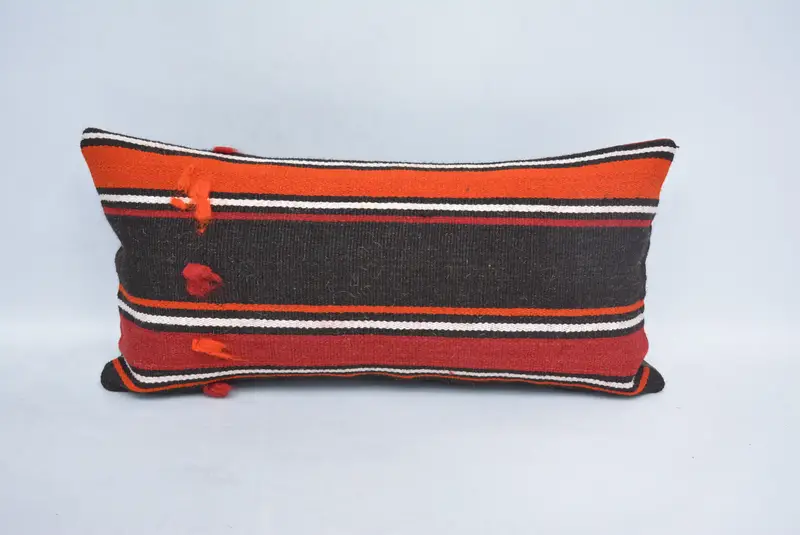 Kilim Cushion Sham, Ikat Pillow Cover, Turkish Pillow, Cushion Cover, Aztec Pillow Sham, Gift Pillow, 12x24 Orange Pillow Case - 1