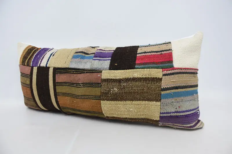 Turkish Kilim Pillow, 16x36 Blue Cushion Case, Pillow Sham, Boho Pillow, Turkish Bench Cushion Case, Interior Designer Pillow - 4