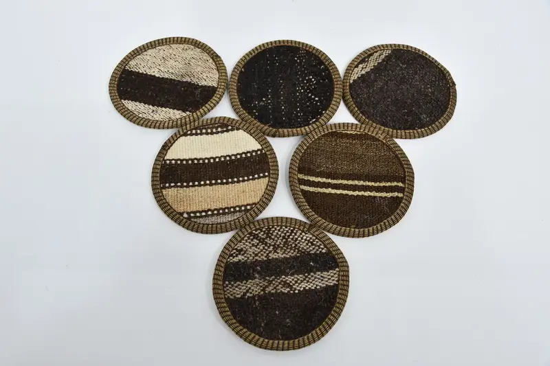 Posavasos de rayas marrones y beige, posavasos redondos rústicos