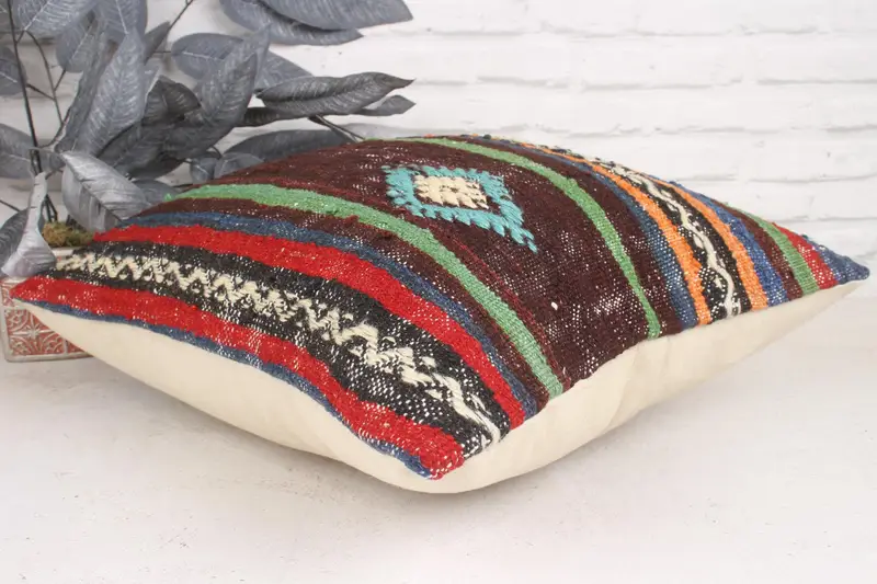 Boho Chic Pillow Case, Ethnical Kilim Rug Pillow, Vintage Kilim Pillow, Cushion Case, Shabby Chic Pillow, 20x20 Green Pillow Case, Pillow for Couch - 6