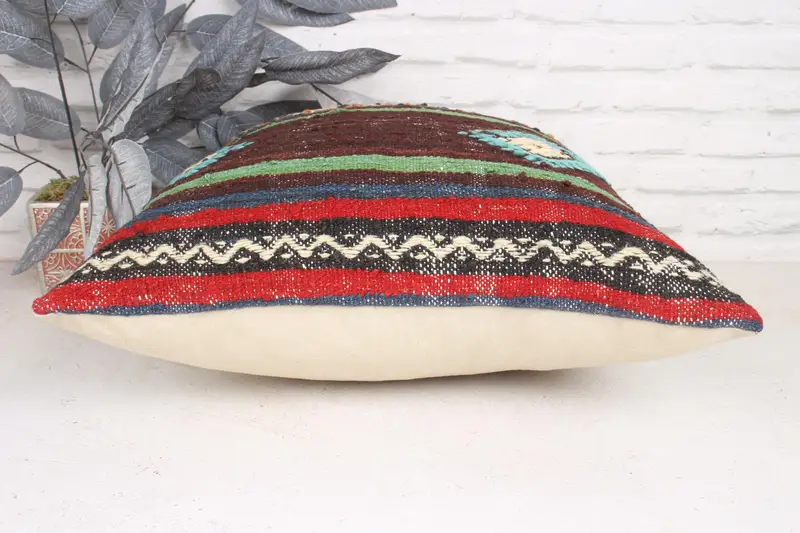 Boho Chic Pillow Case, Ethnical Kilim Rug Pillow, Vintage Kilim Pillow, Cushion Case, Shabby Chic Pillow, 20x20 Green Pillow Case, Pillow for Couch - 5