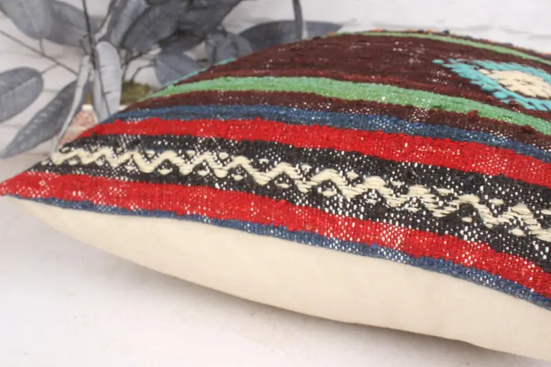 Boho Chic Pillow Case, Ethnical Kilim Rug Pillow, Vintage Kilim Pillow, Cushion Case, Shabby Chic Pillow, 20x20 Green Pillow Case, Pillow for Couch - 7
