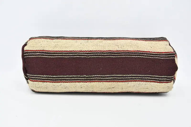 El Yapımı Yün Dekoratif Yastık, Bej ve Kahverengi Vintage Vurgulu