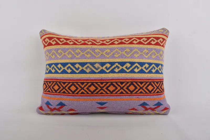 Kilim Pillow Cover, 12x24 Blue Pillow Cover, Pillow for Sofa, Crochet Pattern Cushion Case, Pillow, Ethnical Kilim Rug Pillow - 1