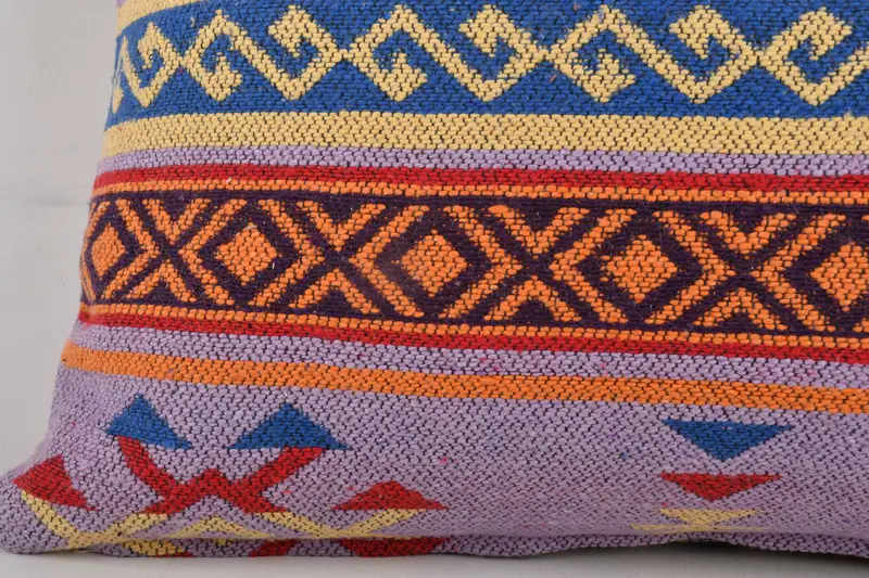 Kilim Pillow Cover, 12x24 Blue Pillow Cover, Pillow for Sofa, Crochet Pattern Cushion Case, Pillow, Ethnical Kilim Rug Pillow - 5