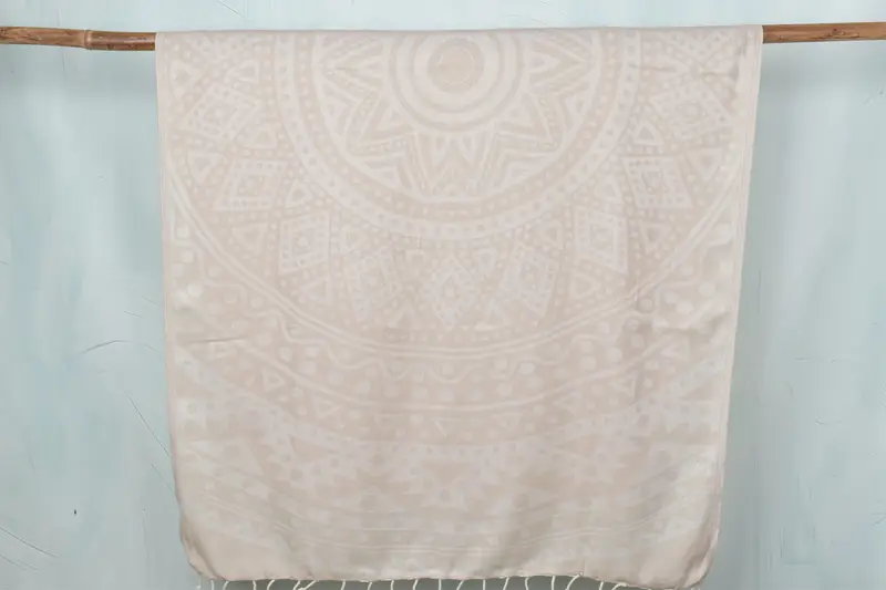 Beige Cotton Towel Handmade, 40x71 Inches, Organic Cotton/Linen