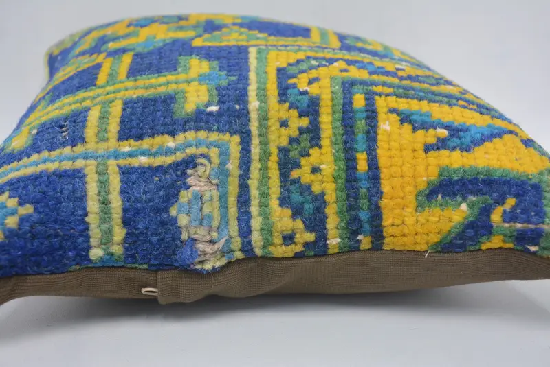 Cushion Cover, Boho Pillow, Turkish Kilim Pillow, 12x12 Blue Pillow, Sustainable Cushion, Vintage Pillow, Neutral Throw Pillow Cover - 5