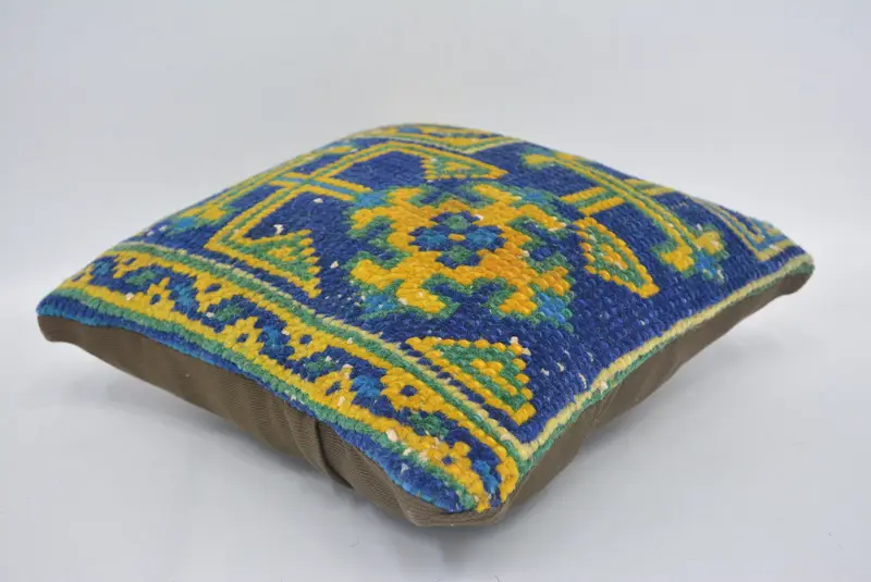 Cushion Cover, Boho Pillow, Turkish Kilim Pillow, 12x12 Blue Pillow, Sustainable Cushion, Vintage Pillow, Neutral Throw Pillow Cover - 6