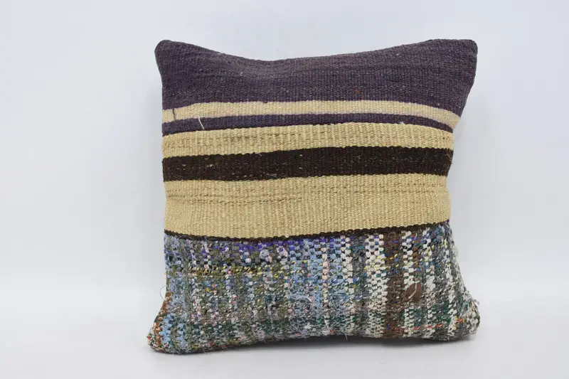 Beige Turkish Antique Cushion Cover, 36x36 cm Farmhouse Cushion Case - 1