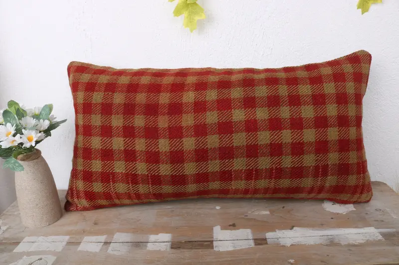 Pillow for Couch, Gift Pillow, 12x24 Red Cushion Case, Pillow, Toss Cushion Case, Living Room Throw Cushion Case, Kilim Pillow Cover - 2
