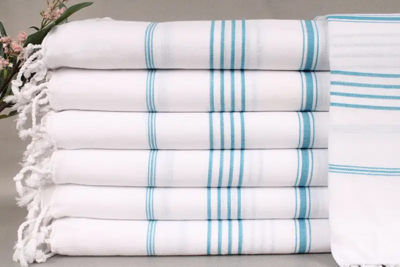 Turkish Bath Towel Custom Beach Towel Petrol Blue Striped, 40x71 Inches