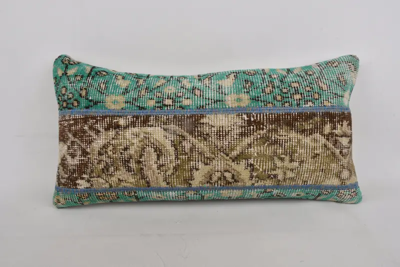 Accent Throw Cushion Case, 12x24 Green Pillow Cover, Boho Pillow, Comfy Throw Pillow Sham, Vintage Kilim Pillow, Kilim Pillow, Cushion Case - 1