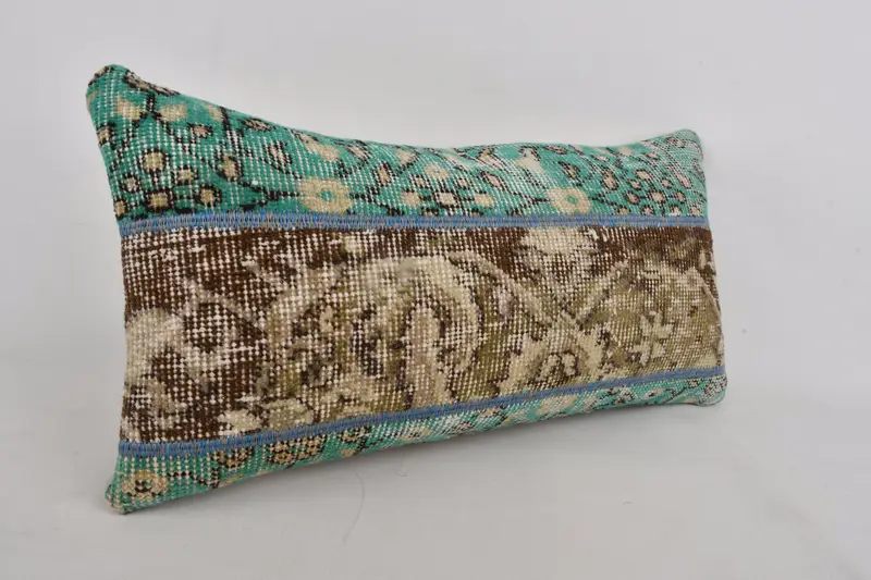 Accent Throw Cushion Case, 12x24 Green Pillow Cover, Boho Pillow, Comfy Throw Pillow Sham, Vintage Kilim Pillow, Kilim Pillow, Cushion Case - 3