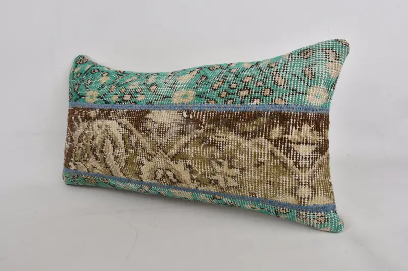 Accent Throw Cushion Case, 12x24 Green Pillow Cover, Boho Pillow, Comfy Throw Pillow Sham, Vintage Kilim Pillow, Kilim Pillow, Cushion Case - 4