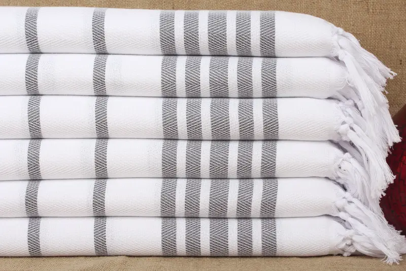 パーソナライズされたトルコハンドタオル グレーシェブロン、オーガニックコットン、ベージュ、24x36インチ