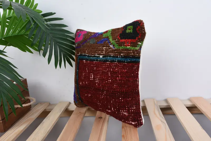 Kilim Rug Pillow, Ethnic Throw Cushion Cover, Gift Pillow, 12x12 Red Cushion, Antique Pillows, Turkish Kilim Pillow, Pillow Case - 5