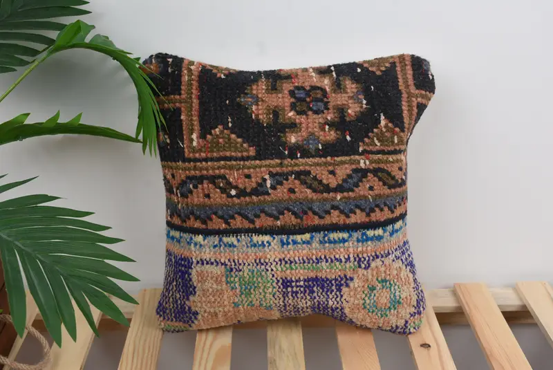 Gift Pillow, Cushion Cover, Vintage Kilim Throw Pillow, Sofa Bolster Pillow Case, Art Deco Pillow, Vintage Kilim Pillow, 14x14 Blue Pillow Case - 1