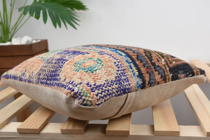 Gift Pillow, Cushion Cover, Vintage Kilim Throw Pillow, Sofa Bolster Pillow Case, Art Deco Pillow, Vintage Kilim Pillow, 14x14 Blue Pillow Case - 4