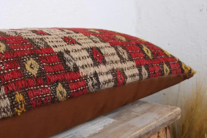 Handmade Kilim Cushion, Cushion Case, Vintage Kilim Throw Pillow, Handwoven Pillow, 12x36 Red Pillow Sham, Sofa Bolster Pillow Sham, Gift Pillow - 6