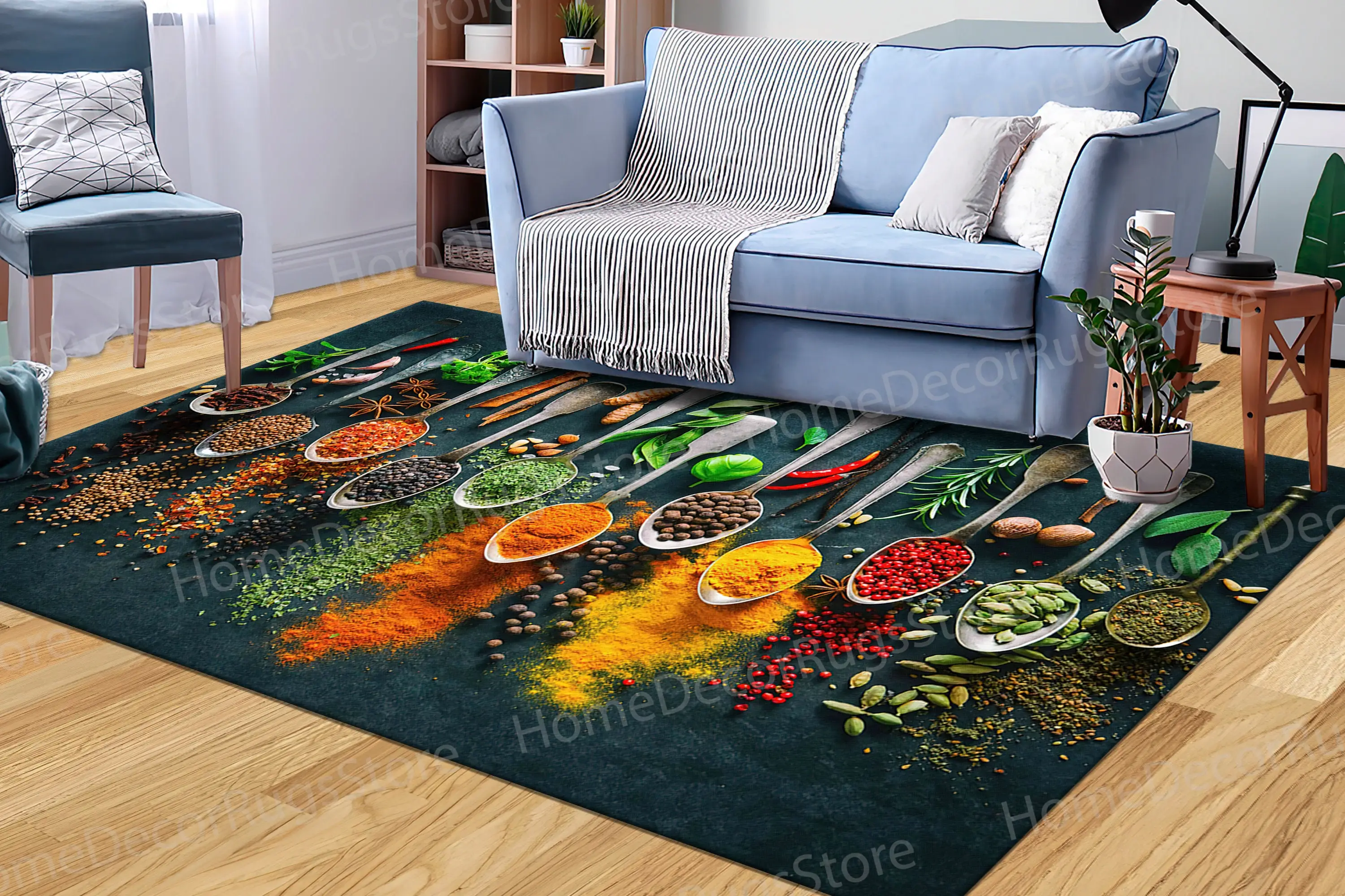 Elegant Printed Rug: Spices & Indian Spices Design - 1