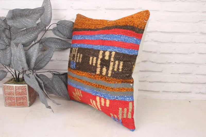 Customized Cushion Case, Cushion, Ethnical Kilim Rug Pillow, Pillow for Couch, Kilim Pillow, Christmas Pillow Case, 18x18 Red Pillow Sham - 4