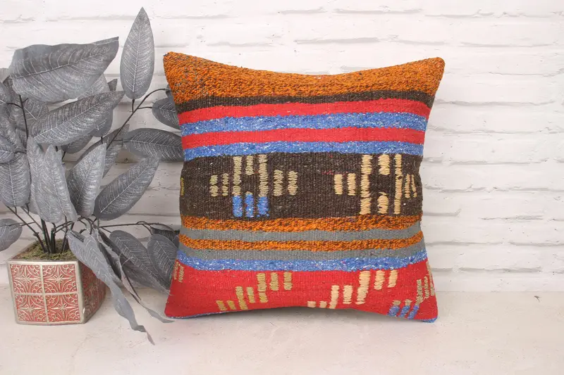 Customized Cushion Case, Cushion, Ethnical Kilim Rug Pillow, Pillow for Couch, Kilim Pillow, Christmas Pillow Case, 18x18 Red Pillow Sham - 1