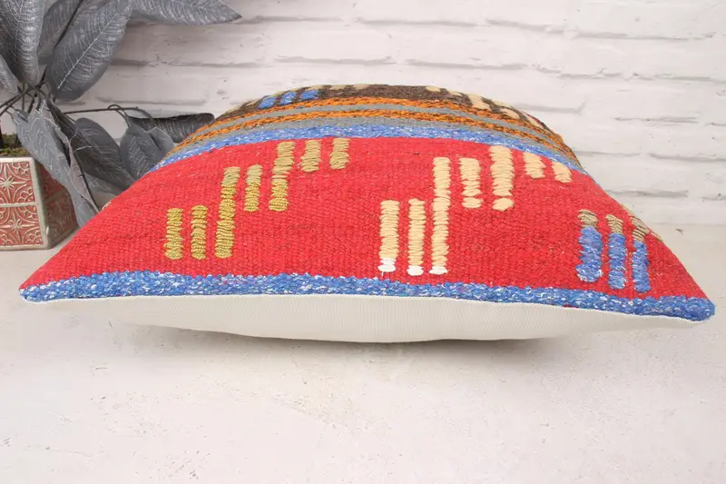 Customized Cushion Case, Cushion, Ethnical Kilim Rug Pillow, Pillow for Couch, Kilim Pillow, Christmas Pillow Case, 18x18 Red Pillow Sham - 5