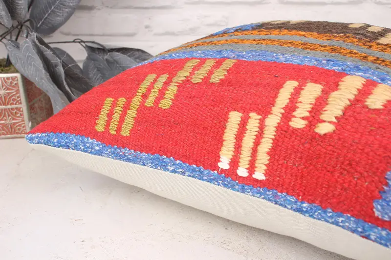 Customized Cushion Case, Cushion, Ethnical Kilim Rug Pillow, Pillow for Couch, Kilim Pillow, Christmas Pillow Case, 18x18 Red Pillow Sham - 6