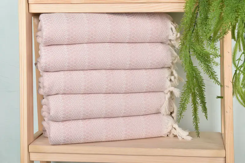 Beach Towel Light Pink Cotton with Beige, 40x71 Inches