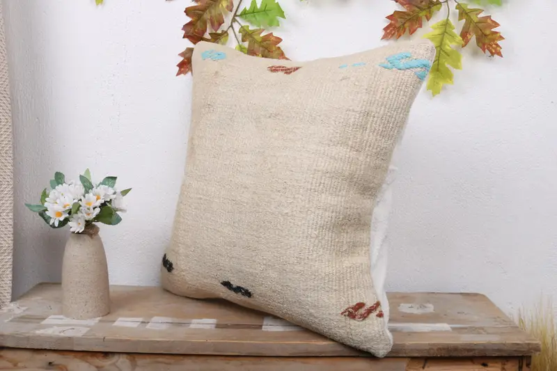 Authentic Cushion Cover, Turkish Pillow, Ethnical Kilim Rug Pillow, Cushion Cover, Pillow for Couch, 18x18 Beige Pillow Sham - 4