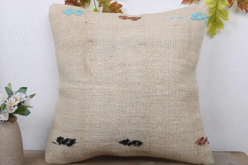Authentic Cushion Cover, Turkish Pillow, Ethnical Kilim Rug Pillow, Cushion Cover, Pillow for Couch, 18x18 Beige Pillow Sham - 2
