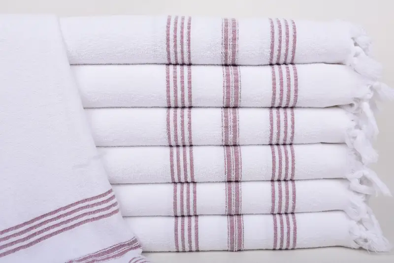 Damson Striped Terry Hand Towel Organic Cotton, 40x18 Inches
