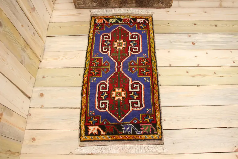 Handmade 0,1x3,3 ft Rug, Blue & Red Ombré