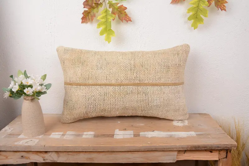 Handmade Embroidered Patchwork Throw Pillow, Versatile 12x20 Cushion