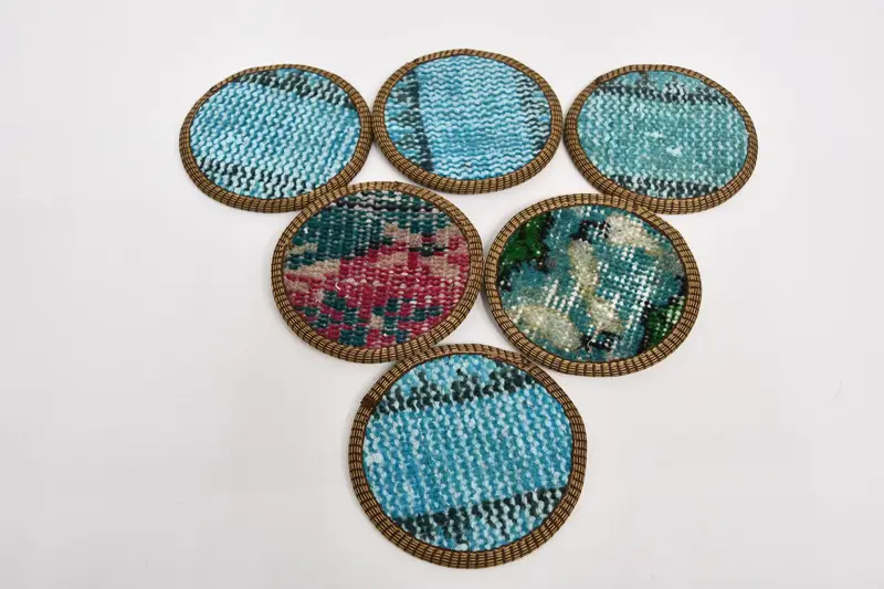 Bohemian Blue and Pink Round Coaster, Unique Bohemian Coaster