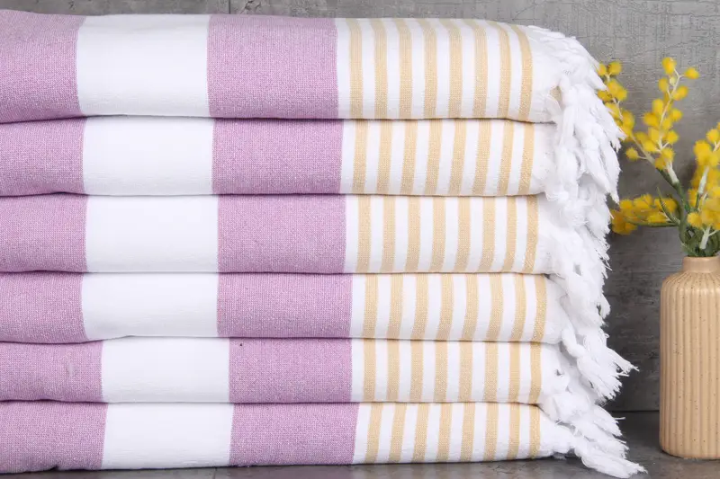 Turkish Towels Beach Monogram Beige Stripes, 36x67 Inches