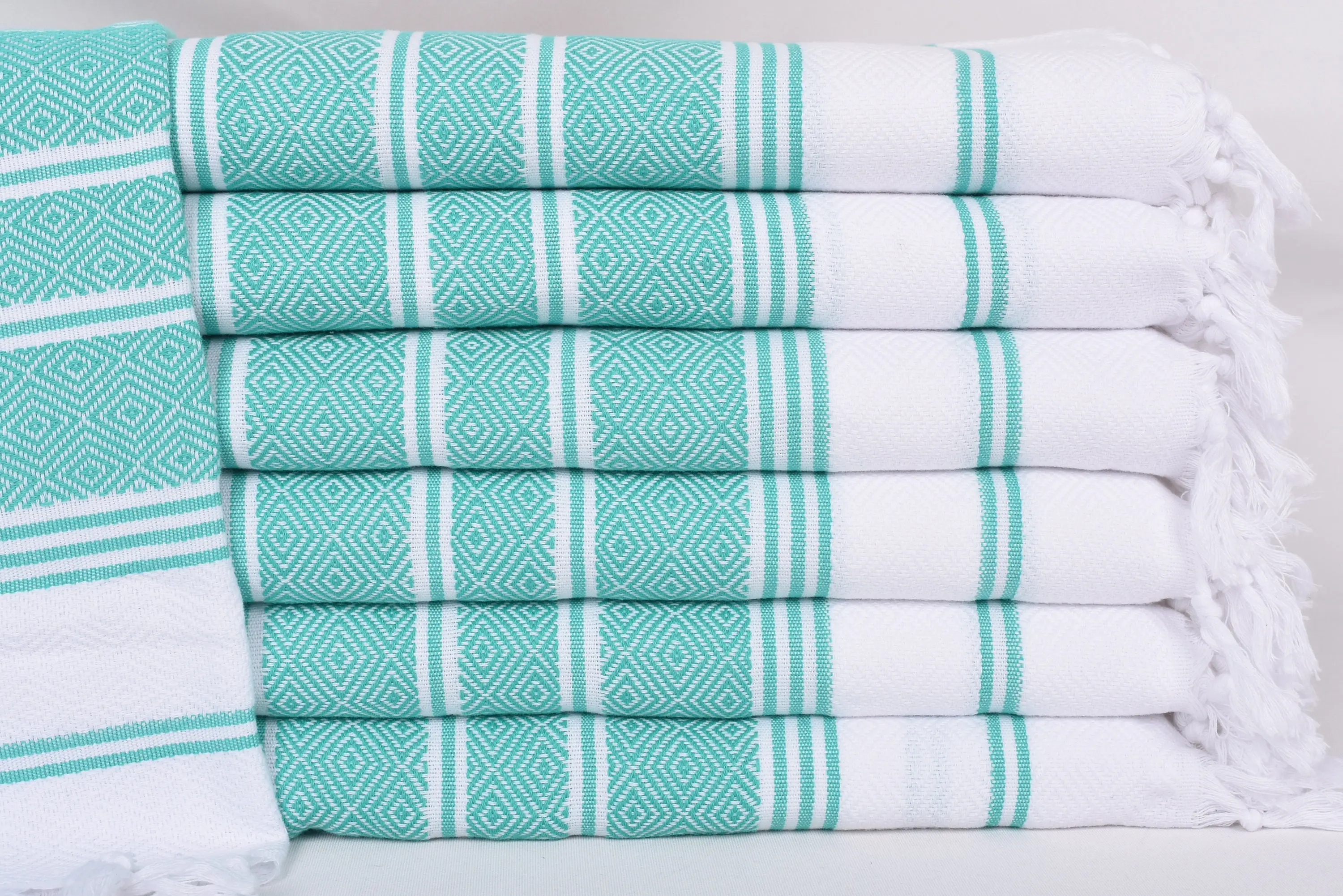 Personalized Dish Towel, Kitchen Towel, Turkish Cotton, Green-White Diamond, 40x18 Inches - 1