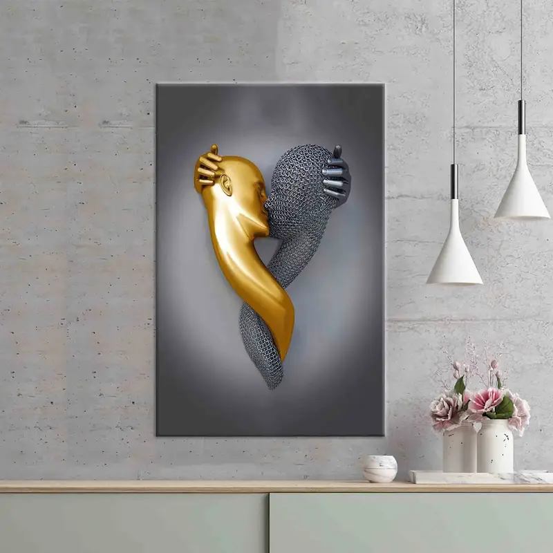 Luxury Gold & Silver Metallic Abstract Couple Canvas Print